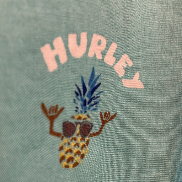 Hurley Teal Hang-Ten Pineapple Hawaiian-Style Short-Sleeve Button Down Shirt - Picture 6 of 9